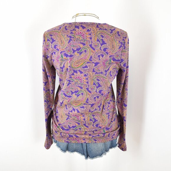 VTG 00s Y2K Ralph Lauren Purple Colorful Floral Paisley Print Long Sleeve Top - Picture 3 of 5